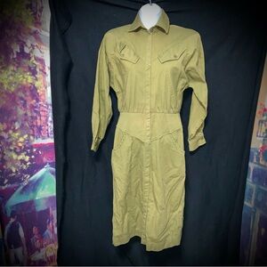 Carol Anderson Vintage Olive Green Snap Front Shirt Dress